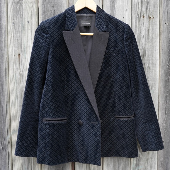 CLUB MONACO BLUE VELVET RELAXED DOUBLE BREASTED TUXEDO BLAZER BLACK LAPEL 2 - Picture 1 of 14